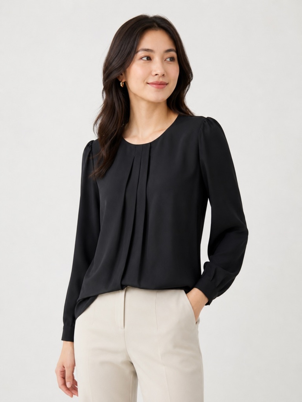 Clothes by Locker Room Black Pleated Long Sleeve Blouse Pleat Womens Size‎ L